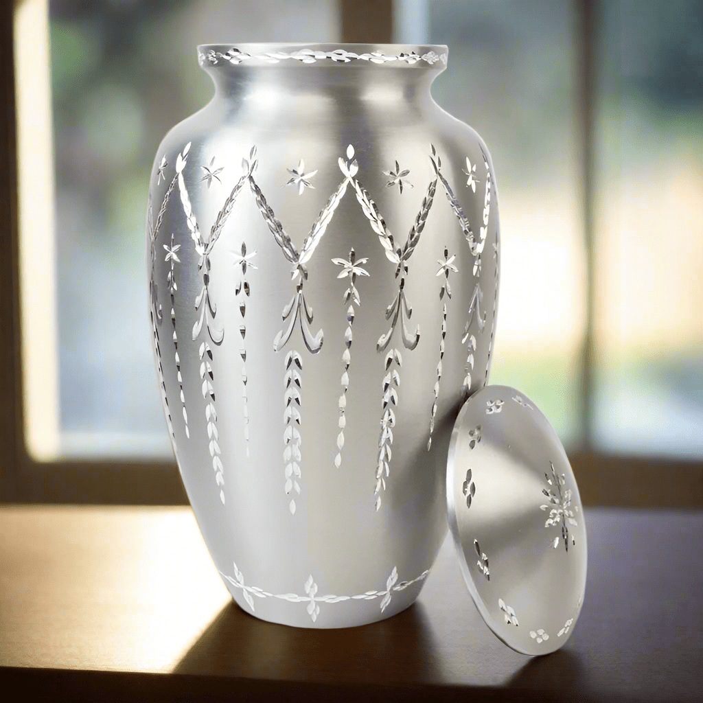 Silver Diamond Etch Large Urn