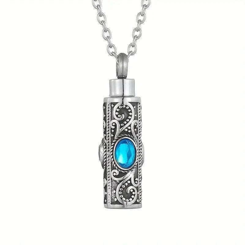 Paisley Cylinder Blue Jewel Ashes Necklace Pendant