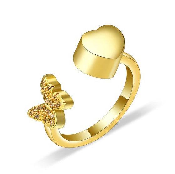 Gold Heart & Butterfly Ring Ashes Adjustable Size