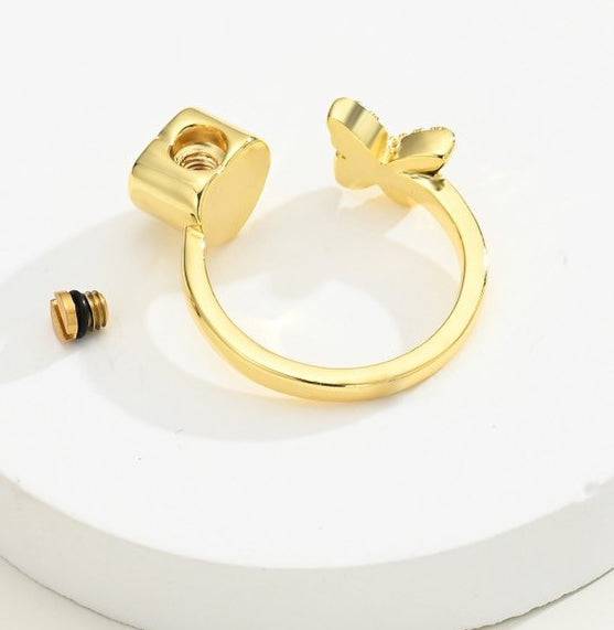 Gold Heart & Butterfly Ring Ashes Adjustable Size