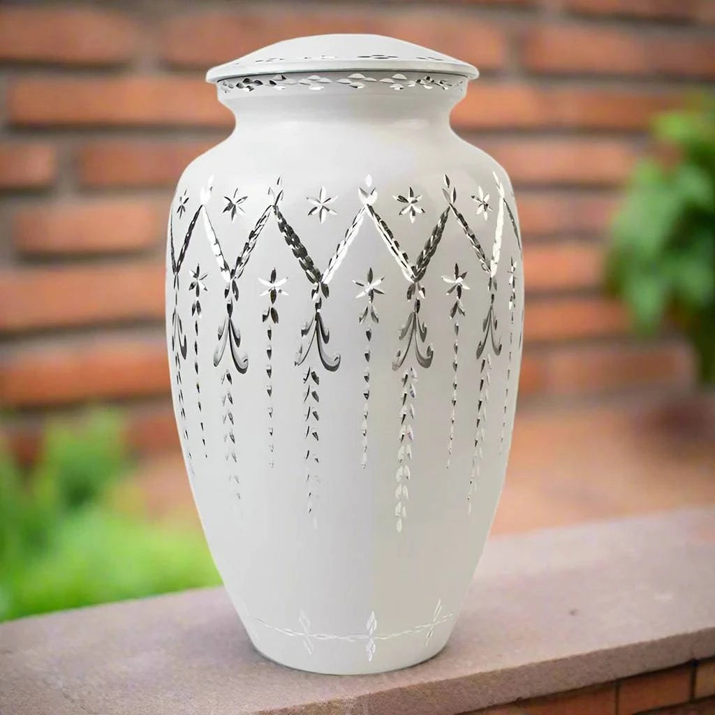 White Diamond Etch Large Urn