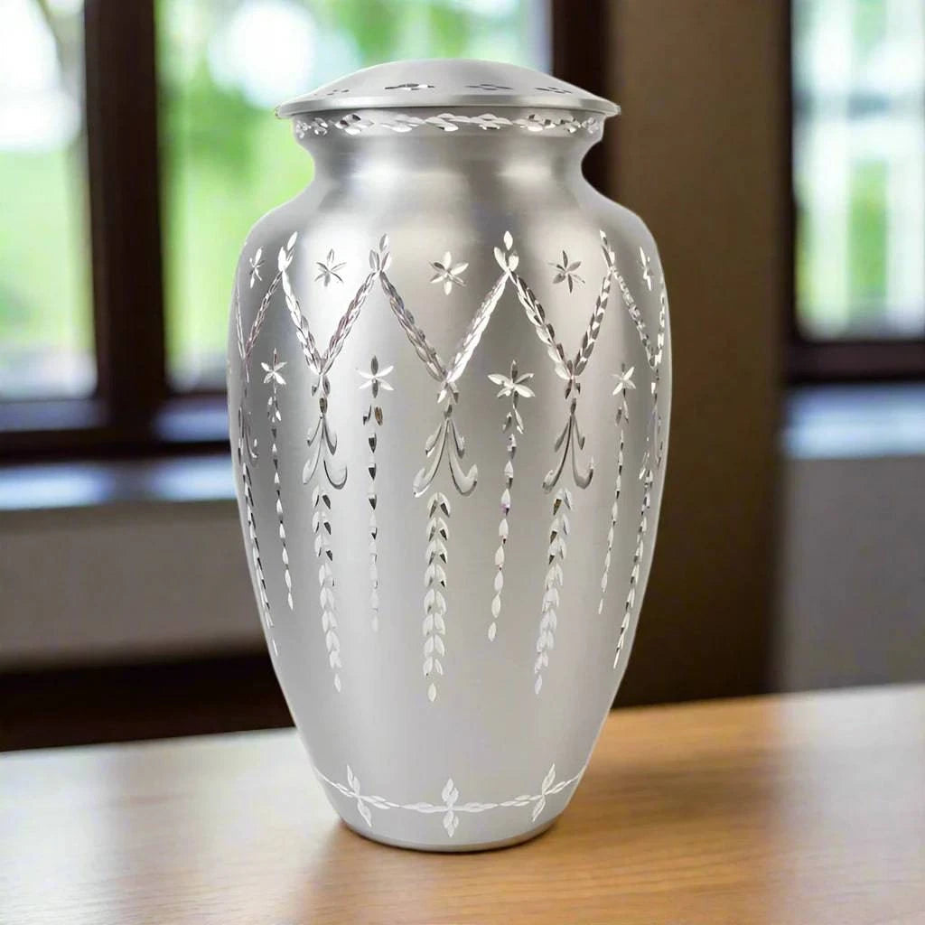 Silver Diamond Etch Large Urn