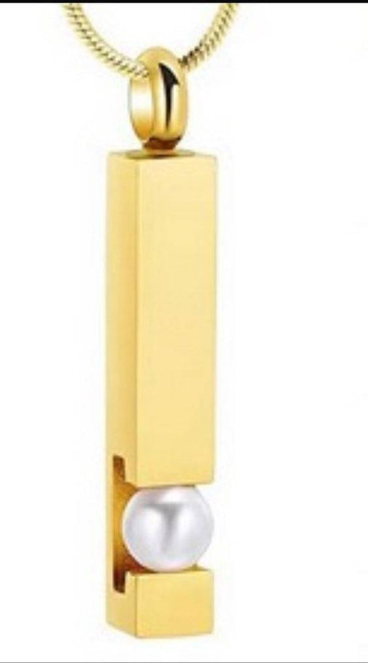 Gold Pillar w/ Faux Pearl Ashes Necklace Pendant