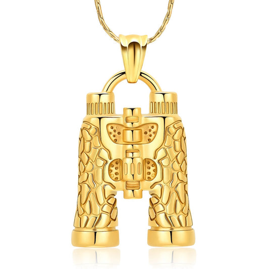 Gold Binoculars Cremation Necklace Pendant