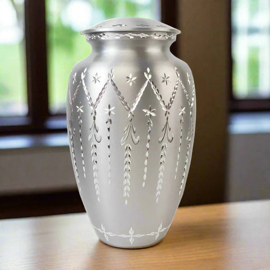 Silver Diamond Etch Large Urn